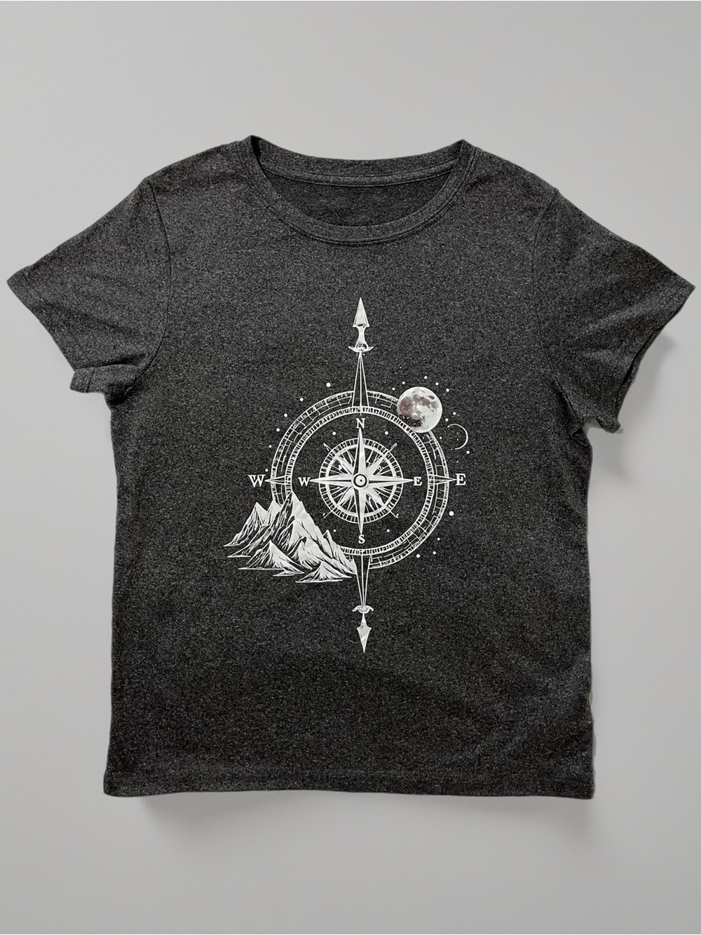 🧭 SHEIN Dark Gray Heather Tee w/ Nature Themed Graphic | Women’s Sz Sm